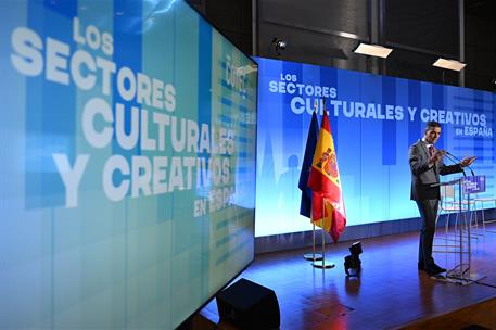 19/05/2025. Pedro Sánchez clausura la presentación de un informe sobre cultura. El presidente del Gobierno, Pedro Sánchez, durante su inteve...
