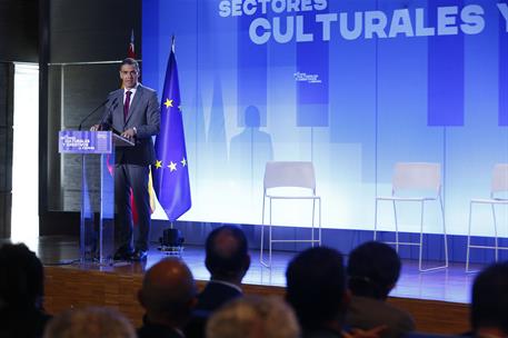 19/05/2025. Pedro S&#225;nchez clausura la presentaci&#243;n de un informe sobre cultura. El presidente del Gobierno, Pedro S&#225;nchez, durante su inteve...