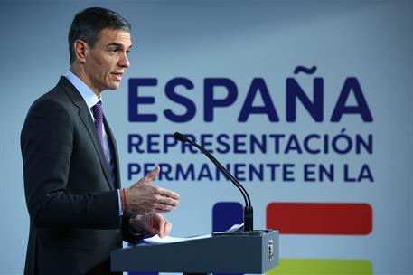 19/12/2025. Pedro Sánchez participa en la reunión del Consejo Europeo. El presidente del Gobierno, Pedro Sánchez, comparece tras la reunión ...