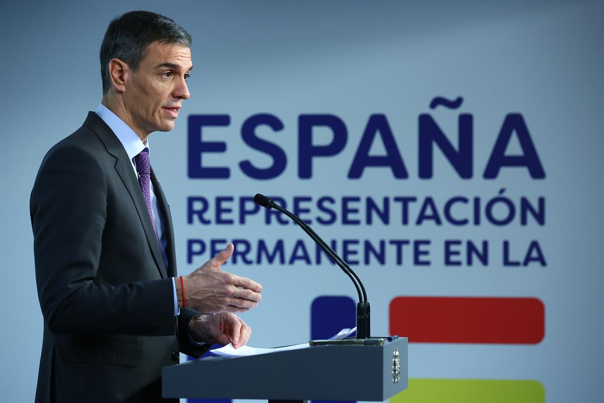 19/12/2025. Pedro Sánchez participa en la reunión del Consejo Europeo. El presidente del Gobierno, Pedro Sánchez, comparece tras la reunión ...