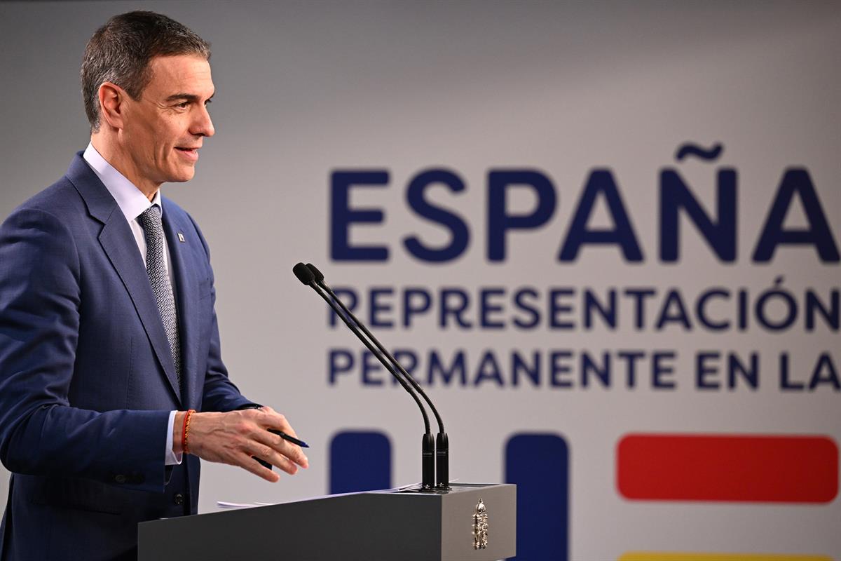 20/03/2025. Pedro Sánchez participa en el Consejo Europeo. El presidente del Gobierno, Pedro Sánchez, durante la rueda de prensa posterior a...