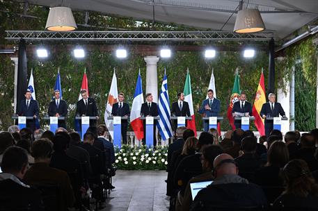 20/10/2025. XII Cumbre de los países del sur de la Unión Europea. El presidente del Gobierno, Pedro Sánchez, interviene durante la comparece...