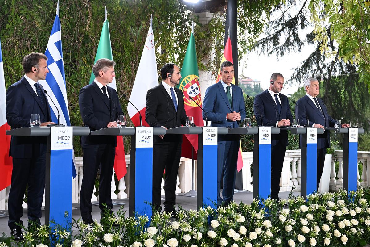 20/10/2025. XII Cumbre de los países del sur de la Unión Europea. El presidente del Gobierno, Pedro Sánchez, durante su intervención en la c...