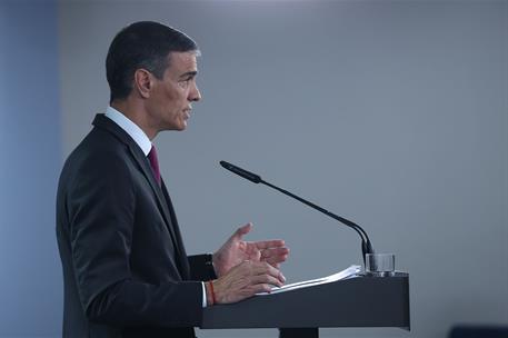 22/06/2025. Pedro Sánchez comparece para informar del acuerdo con la OTAN para destinar el 2,1% del PIB en Defensa. El presidente del Gobier...