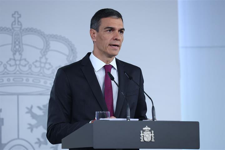 El presidente del Gobierno, Pedro Sánchez, durante su intervención.