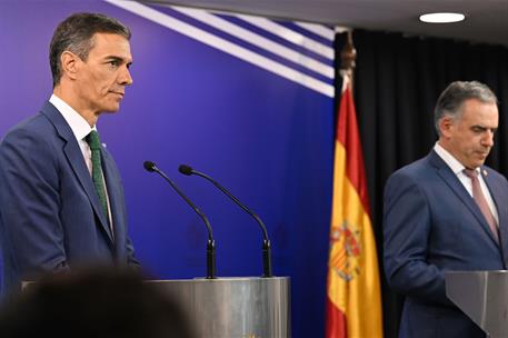 22/07/2025. Pedro S&#225;nchez viaja a Uruguay. El presidente del Gobierno, Pedro S&#225;nchez, comparece de manera conjunta con el presidente de la R...