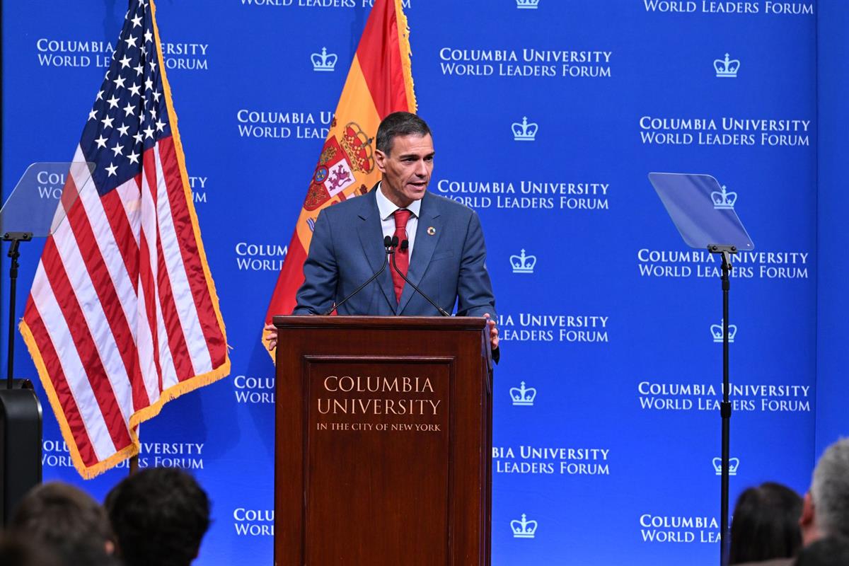 22/09/2025. United Nations High Level Week. The President of the Government of Spain, Pedro Sánchez, during his speech at Columbia Universit...
