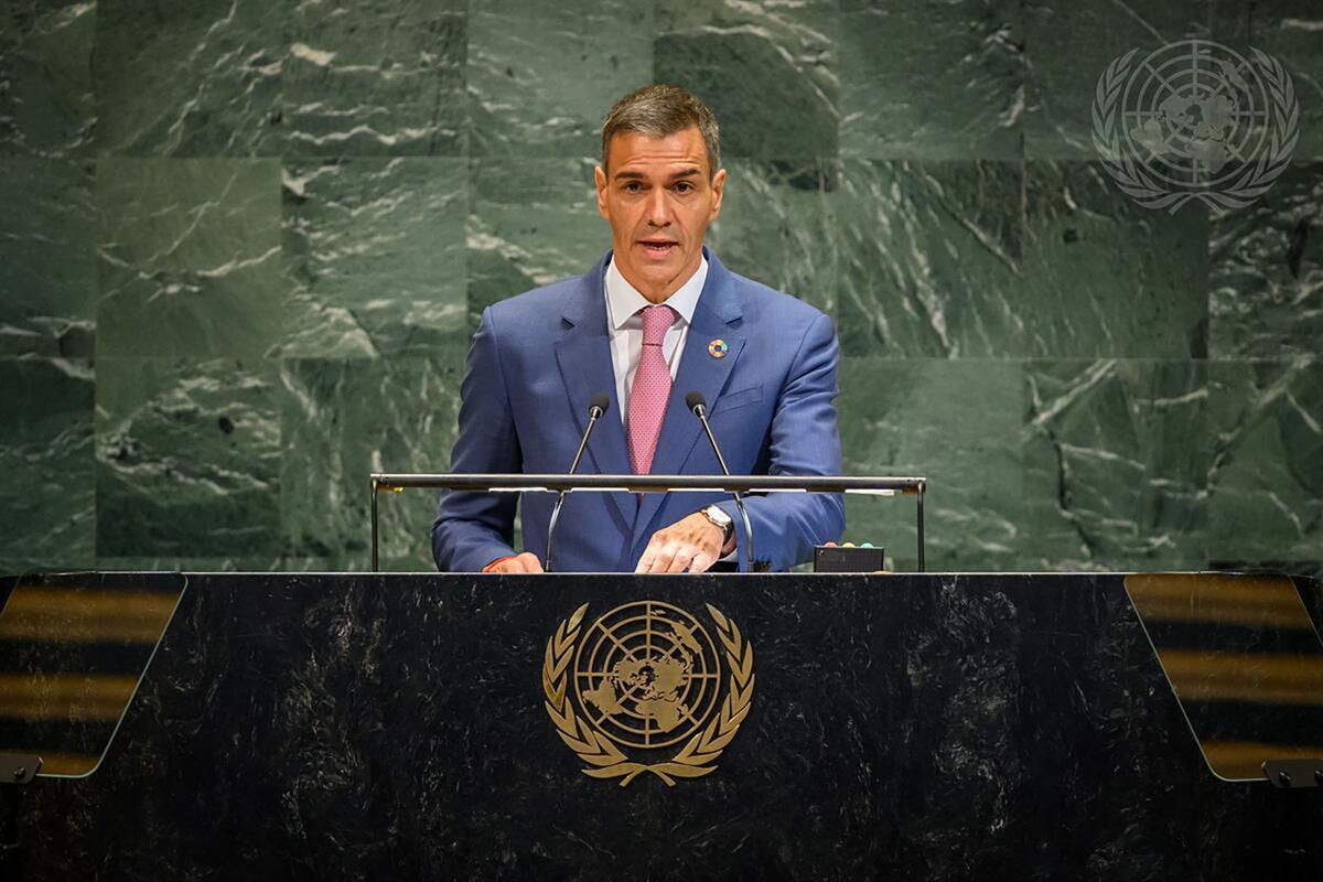 22/09/2025. Two-State Solution Conference. The President of the Government of Spain, Pedro Sánchez, during his speech at the Two-State Solut...