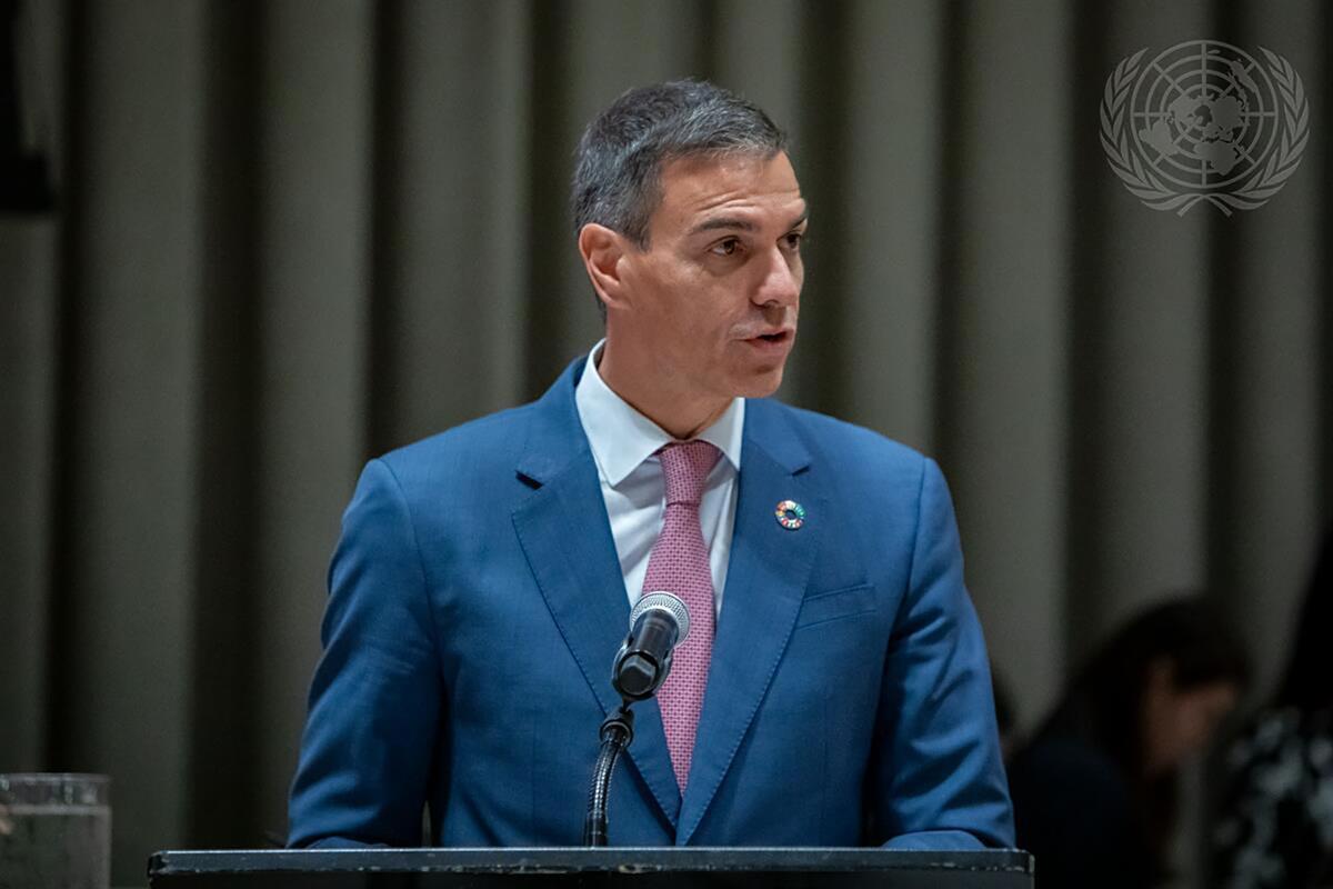 22/09/2025. Conferencia sobre Palestina en la ONU. El presidente del Gobierno, Pedro Sánchez, durante su intervención en la Conferencia.