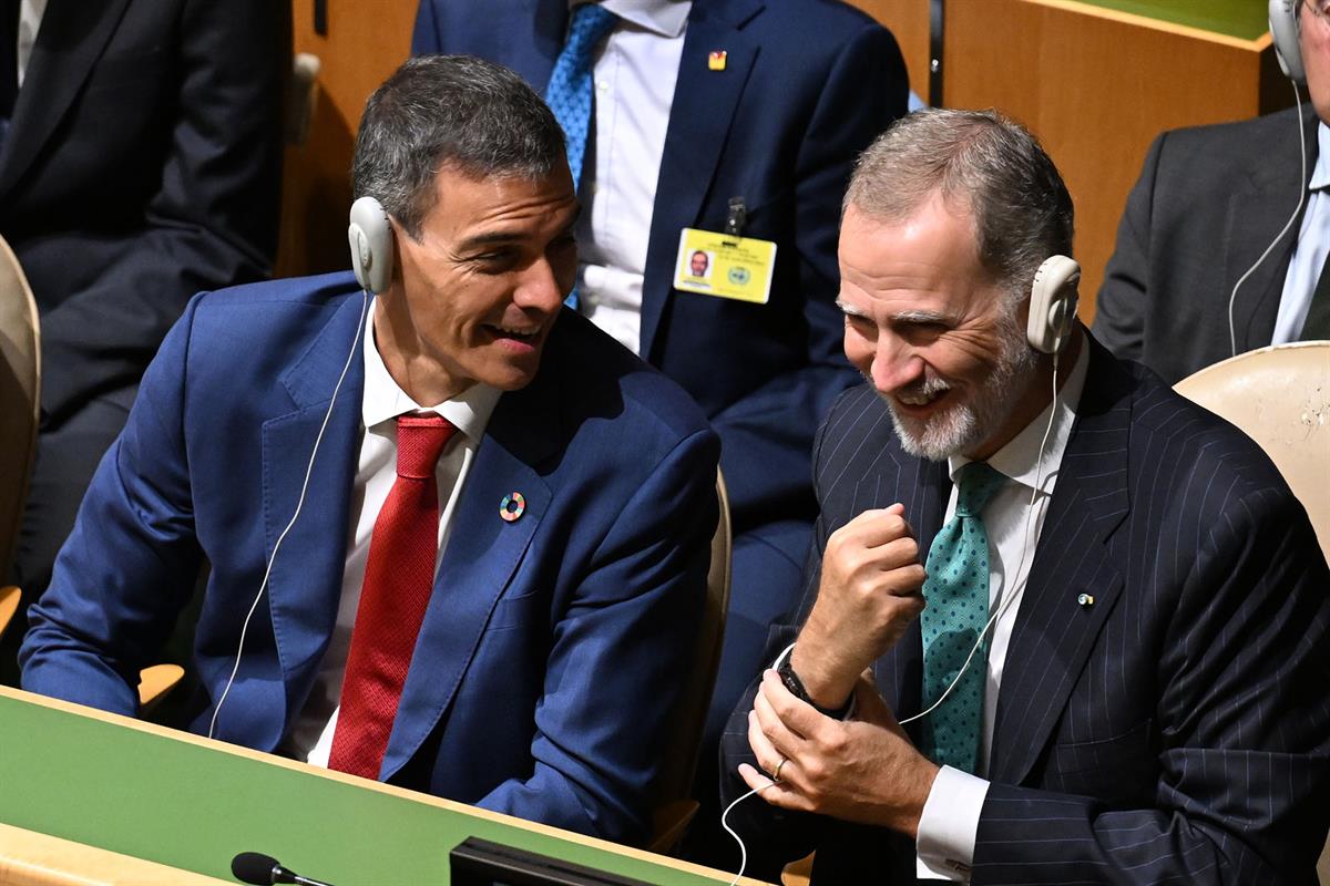 23/09/2025. Sánchez en la Asamblea General de Naciones Unidas. El presidente del Gobierno, Pedro Sánchez, junto al rey Felipe VI, en la sesi...