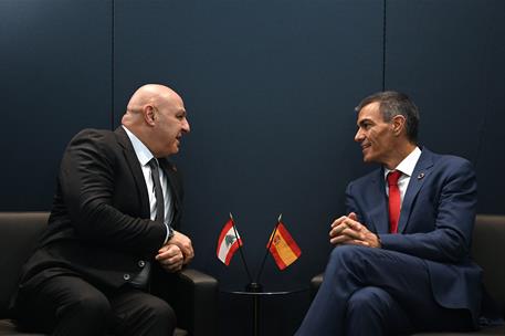 23/09/2025. El presidente del Gobierno se reúne con el presidente de Líbano. El presidente del Gobierno, Pedro Sánchez, y el presidente de l...