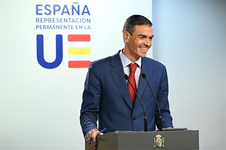 23/10/2025. Pedro Sánchez comparece tras la reunión del Consejo Europeo. El presidente del Gobierno, Pedro Sánchez, comparece tras la reunió...