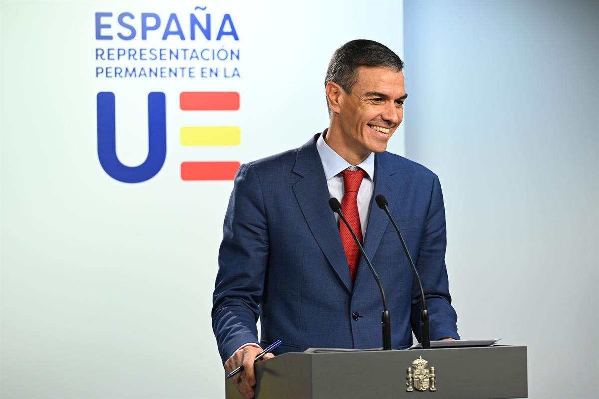 23/10/2025. Pedro Sánchez comparece tras la reunión del Consejo Europeo. El presidente del Gobierno, Pedro Sánchez, comparece tras la reunió...