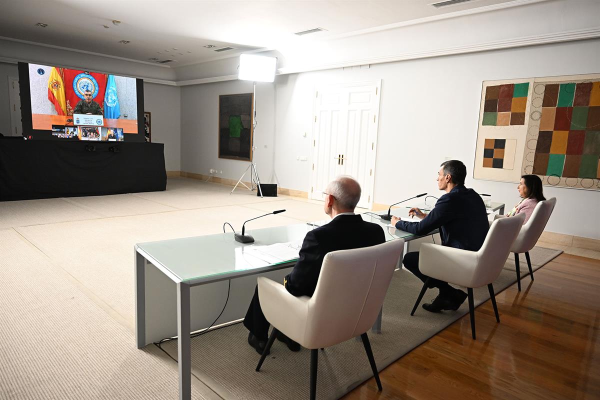 24/12/2025. Pedro Sánchez holds a video conference with Spanish troops abroad. The President of the Government of Spain, Pedro Sánchez, spea...