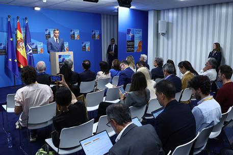 25/06/2025. El presidente del Gobierno participa en la Cumbre de la OTAN. El presidente del Gobierno, Pedro S&#225;nchez, comparece en rueda de p...