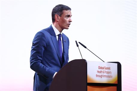 25/06/2025. El presidente del Gobierno participa en la Cumbre Global para el Futuro. El presidente del Gobierno, Pedro S&#225;nchez, durante su i...