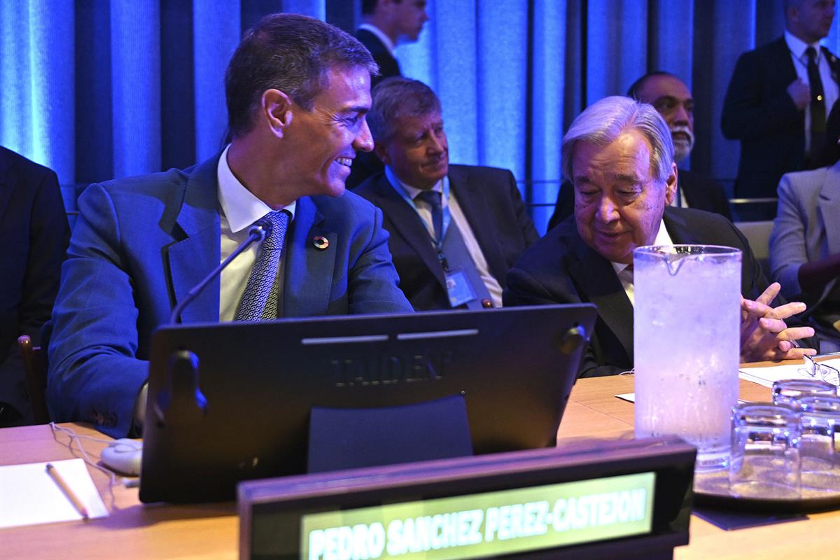 25/09/2025. Pedro Sánchez interviene en el evento especial "Diálogo Global IA". El presidente dle Gobierno, Pedro Sánchez, en conversación c...