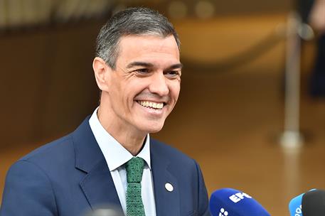 26/06/2025. Pedro S&#225;nchez participa en la reuni&#243;n del Consejo Europeo. El presidente del Gobierno, Pedro S&#225;nchez, contesta a las preguntas d...