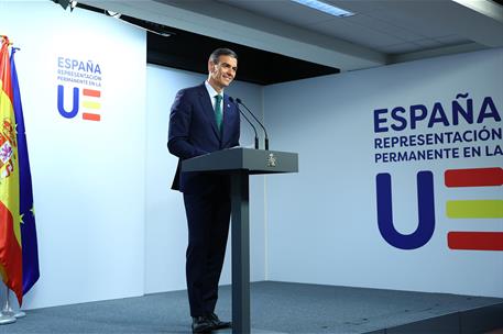 26/06/2025. Pedro Sánchez participa en la reunión del Consejo Europeo. El presidente del Gobierno, Pedro Sánchez, durante su intervención en...