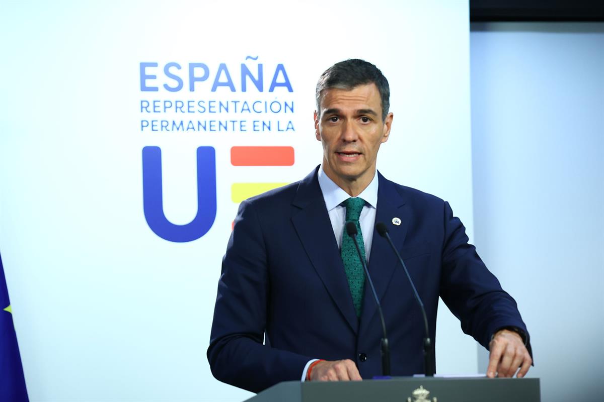 26/06/2025. Pedro Sánchez participa en la reunión del Consejo Europeo. El presidente del Gobierno, Pedro Sánchez, informa en rueda de prensa...