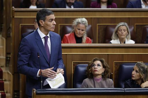 26/11/2025. Pedro Sánchez attends the Government control session. The President of the Government of Spain, Pedro Sánchez, during his speech...