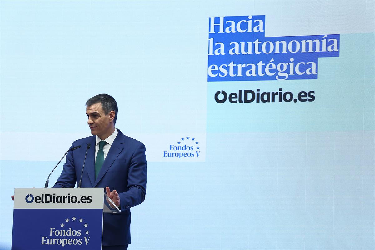 28/03/2025. Pedro Sánchez participa en el foro 'Fondos Europeos: Hacia la autonomía estratégica'. El presidente del Gobierno, Pedro Sánchez,...