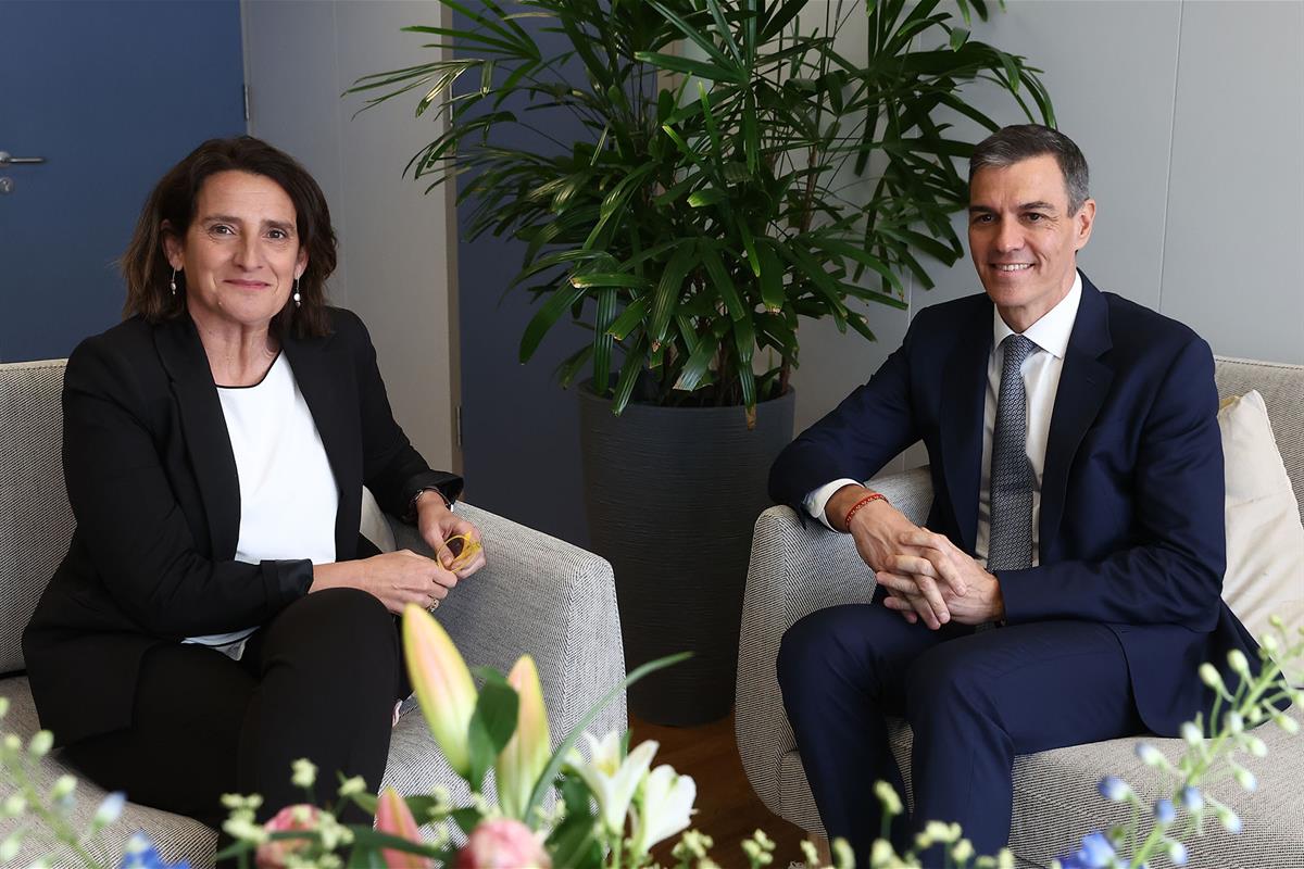 28/05/2025. El presidente del Gobierno se reúne con Teresa Ribera. El presidente del Gobierno, Pedro Sánchez, y la vicepresidenta de la Comi...