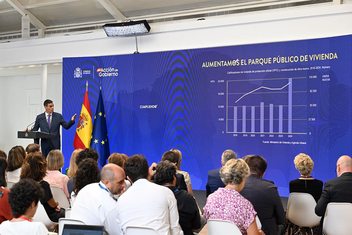 El presidente del Gobierno, Pedro Sánchez, durante su intervención para hacer balance del curso político