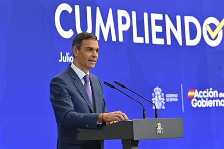 28/07/2025. Pedro S&#225;nchez hace balance del curso pol&#237;tico. El presidente del Gobierno, Pedro S&#225;nchez, durante su intervenci&#243;n para hacer bal...