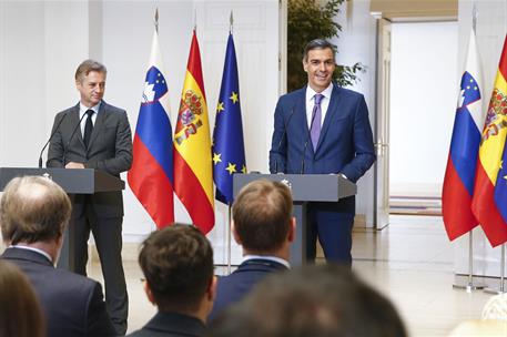 29/05/2025. Pedro Sánchez recibe al primer ministro de Eslovenia. El presidente del Gobierno, Pedro Sánchez, y el primer ministro de Esloven...