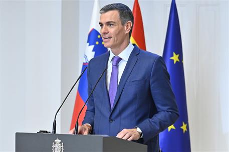 29/05/2025. Pedro S&#225;nchez recibe al primer ministro de Eslovenia. El presidente del Gobierno, Pedro S&#225;nchez, durante su declaraci&#243;n ante los...