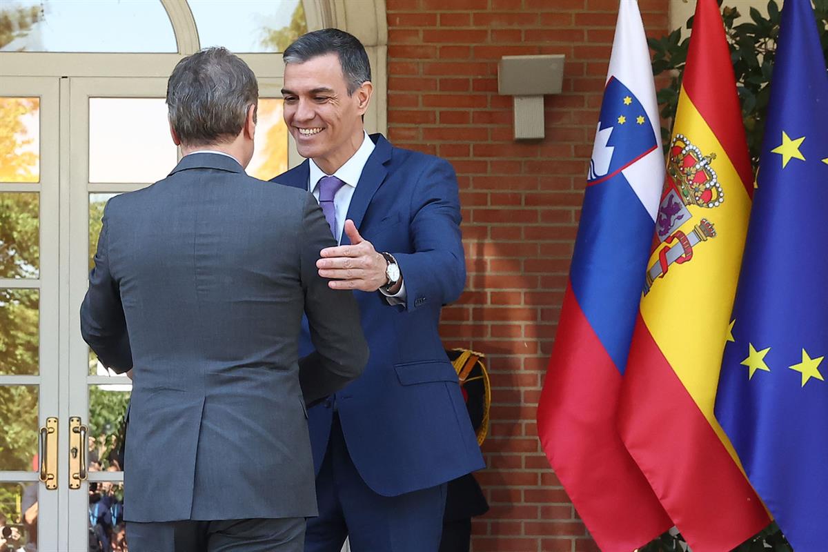 29/05/2025. Pedro Sánchez recibe al primer ministro de Eslovenia. El presidente del Gobierno, Pedro Sánchez, y el primer ministro de Esloven...