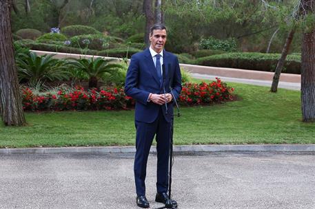 29/07/2025. Pedro Sánchez despacha con el rey Felipe VI. El presidente del Gobierno, Pedro Sánchez, durante su comparecencia tras el despach...