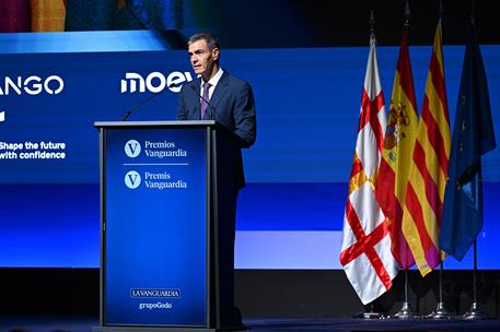 29/09/2025. Pedro Sánchez clausura los Premios Vanguardia 2025. El jefe del Ejecutivo durante su intervención en Barcelona.