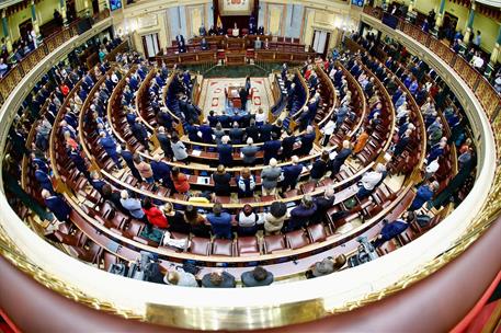29/10/2025. Pedro Sánchez asiste a la sesión de control al Gobierno. El hemiciclo en pie guarda un minuto de silencio por los fallecidos en ...