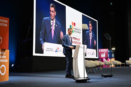 30/06/2025. El presidente del Gobierno inaugura el International Business Forum. El presidente del Gobierno, Pedro Sánchez, interviene en la...