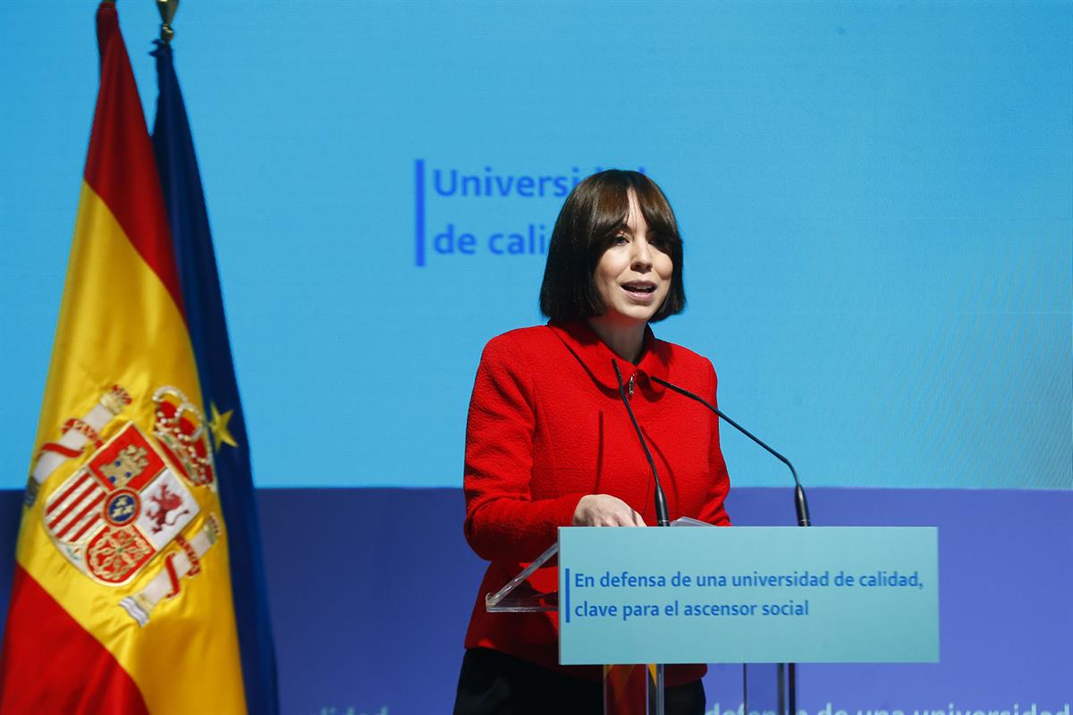 31/03/2025. Pedro Sánchez preside el acto 'En defensa de una universidad de calidad, clave para el ascensor social'. La ministra de Ciencia,...