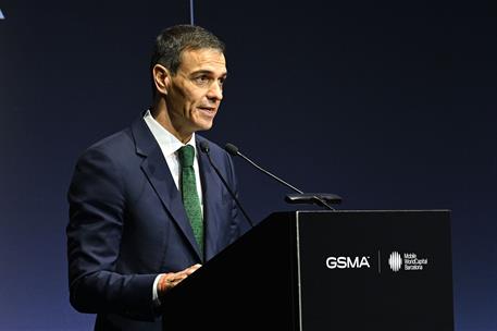 1/03/2026. Cena inaugural del Mobile World Congress 2026. El presidente del Gobierno, Pedro Sánchez, interviene en la cena inaugural del Mob...
