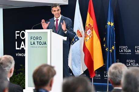 1/10/2026. Pedro Sánchez interviene en la inauguración del Foro La Toja-Vínculo Atlántico. El presidente del Gobierno, Pedro Sánchez, durant...