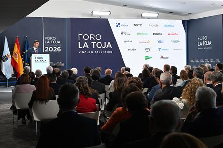 1/10/2026. Pedro Sánchez interviene en la inauguración del Foro La Toja-Vínculo Atlántico. El presidente del Gobierno, Pedro Sánchez, durant...