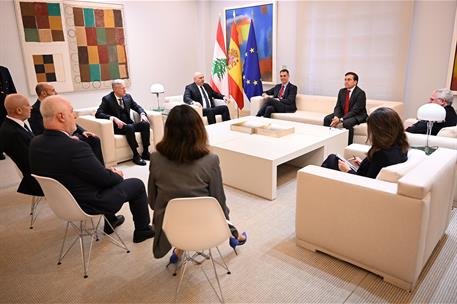 2/02/2026. Pedro Sánchez recibe al presidente de la República del Líbano. Encuentro del presidente del Gobierno, Pedro Sánchez, y el preside...