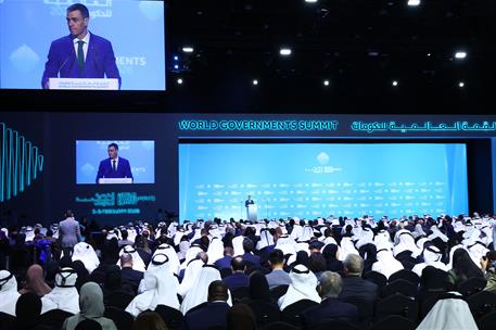 3/02/2026. Pedro Sánchez participa en la Cumbre Mundial de Gobiernos en Dubái. Intervención del presidente del Gobierno, Pedro Sánchez, en e...