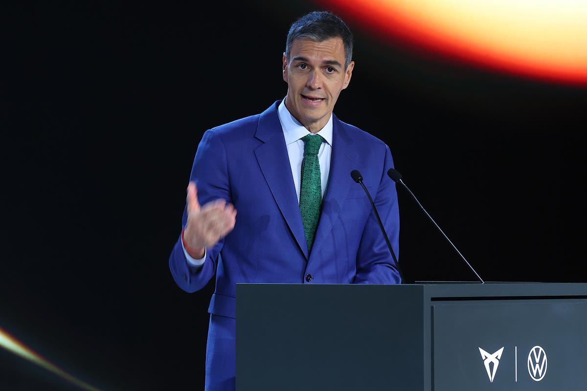 3/06/2026. Pedro Sánchez visita la fábrica de SEAT en Martorell (Barcelona). El presidente del Gobierno, Pedro Sánchez, durante su intervenc...