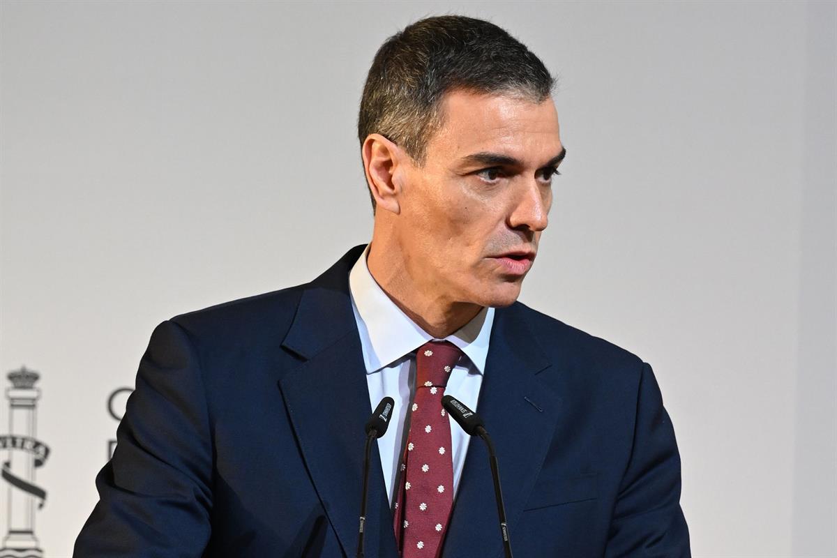 4/02/2026. Pedro Sánchez clausura una jornada sobre Formación Profesional. El presidente del Gobierno, Pedro Sánchez, durante su intervenció...