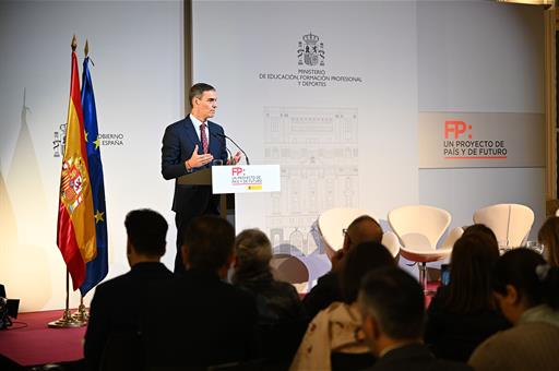 4/02/2026. Pedro Sánchez closes a conference on Vocational Training. The President of the Government of Spain, Pedro Sánchez, closes the day...