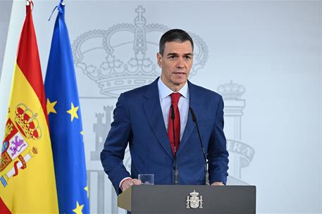 4/03/2026. The President of the Government of Spain, Pedro Sánchez, makes an institutional statement to assess the international situation
