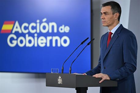 4/03/2026. Sanchez declaración internacional. El presidente del Gobierno, Pedro Sánchez, durante su intervención.