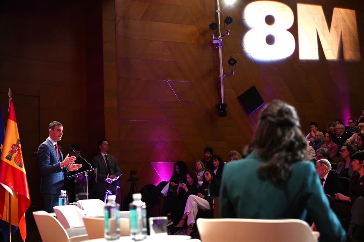 4/03/2026. Pedro Sánchez clausura el acto institucional con motivo del Día Internacional de las Mujeres. El presidente del Gobierno, Pedro S...