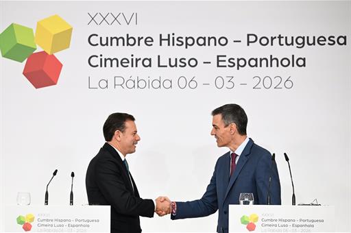 6/03/2026. XXXVI Spanish-Portuguese Summit. The President of the Government of Spain, Pedro Sánchez, and the Prime Minister of Portugal, Luí...