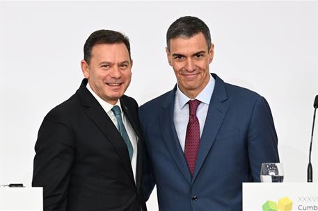6/03/2026. XXXVI Cumbre Hispano-Portuguesa. El primer ministro de Portugal, Luís Montenegro, y el presidente del Gobierno, Pedro Sánchez, al...